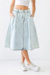 Acid Wash Denim Cotton Two Pocket Flare Hem Midi Skirt /3-2-1 - Tasha Apparel Wholesale