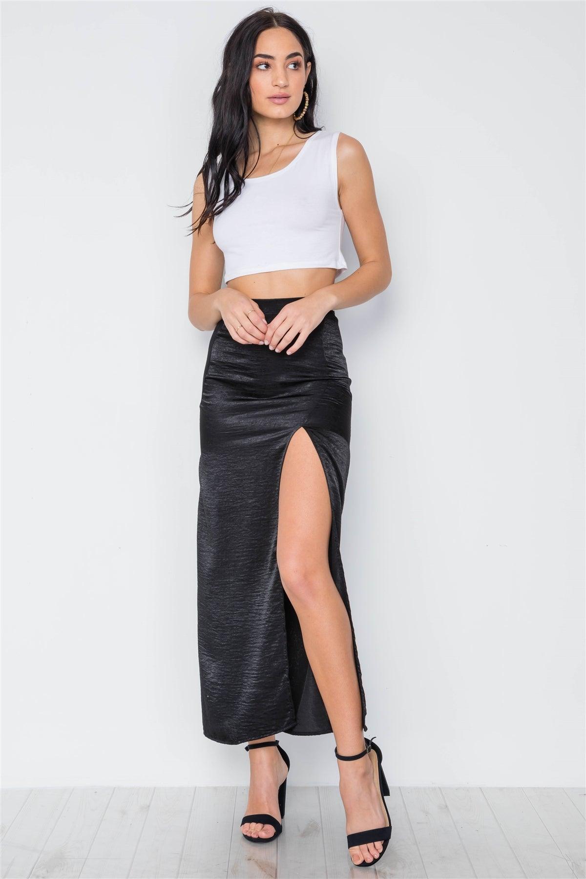 Black Bodycon Front Slit Maxi Skirt /3-2-1