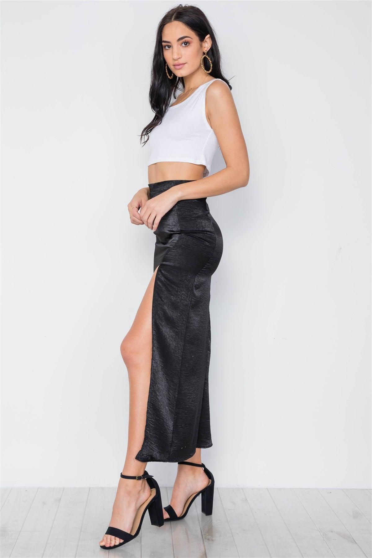 Black Bodycon Front Slit Maxi Skirt /4-2-1