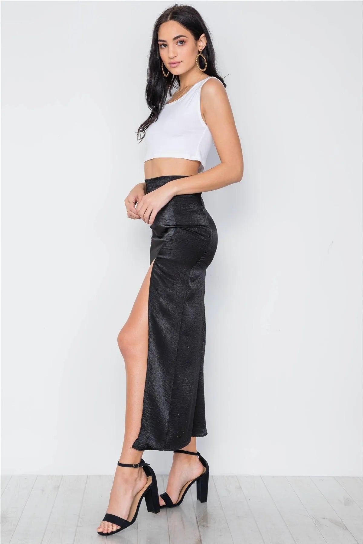Black Bodycon Front Slit Maxi Skirt /4-2-1 - Tasha Apparel Wholesale