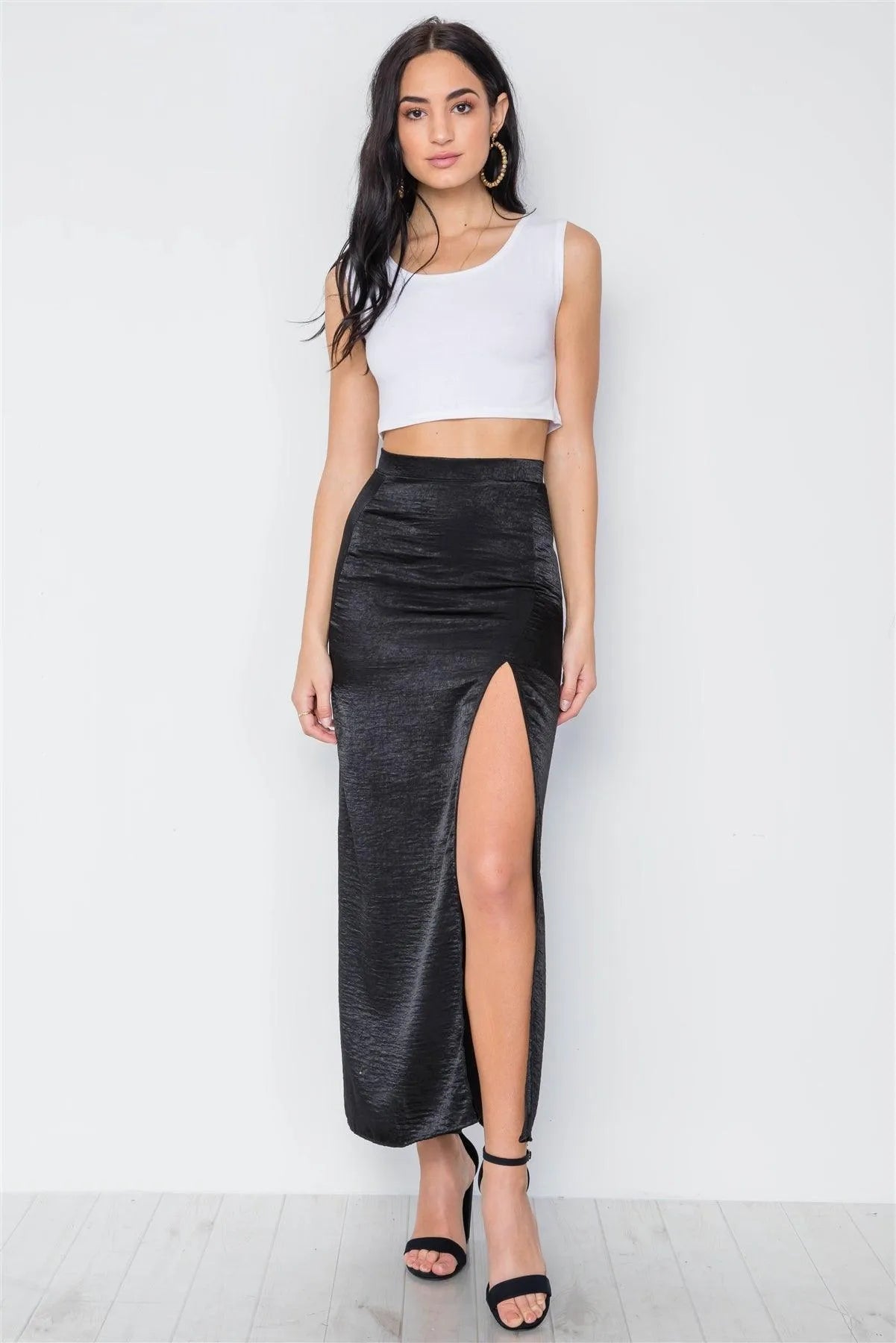 Black Bodycon Front Slit Maxi Skirt /4-2-1 - Tasha Apparel Wholesale