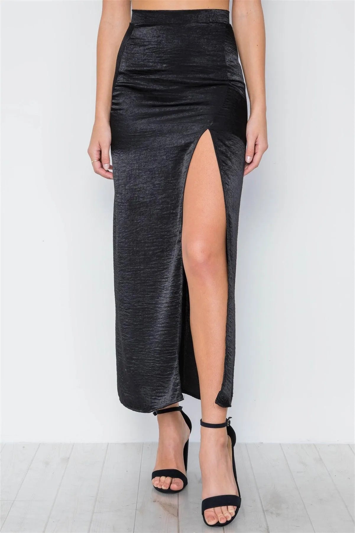 Black Bodycon Front Slit Maxi Skirt /4-2-1 - Tasha Apparel Wholesale