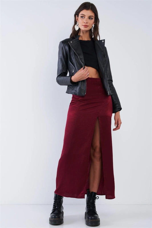 Burgundy Bodycon Front Slit Maxi Skirt /3-2-1 - Tasha Apparel Wholesale