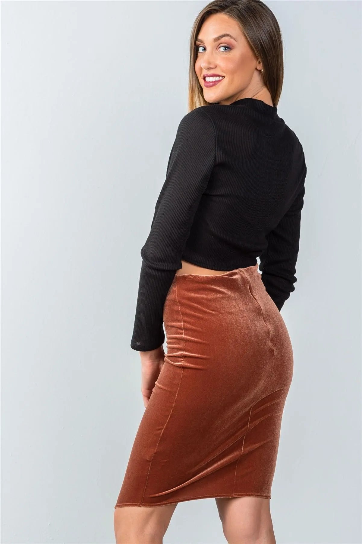 Rust Velvet Pencil Mini Skirt /3-2-1 - Tasha Apparel Wholesale