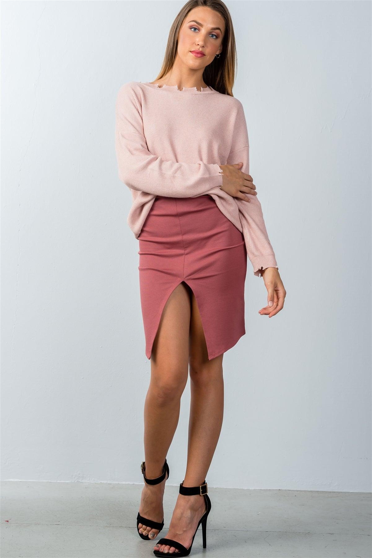 Dark Rose Front Slit Mini Skirt /3-2-1