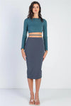 Charcoal Slim Fit Midi Length Skirt /2-2-2 - Tasha Apparel Wholesale