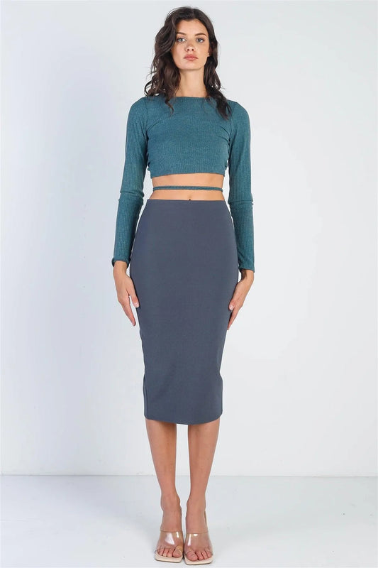 Charcoal Slim Fit Midi Length Skirt /2-2-2 - Tasha Apparel Wholesale