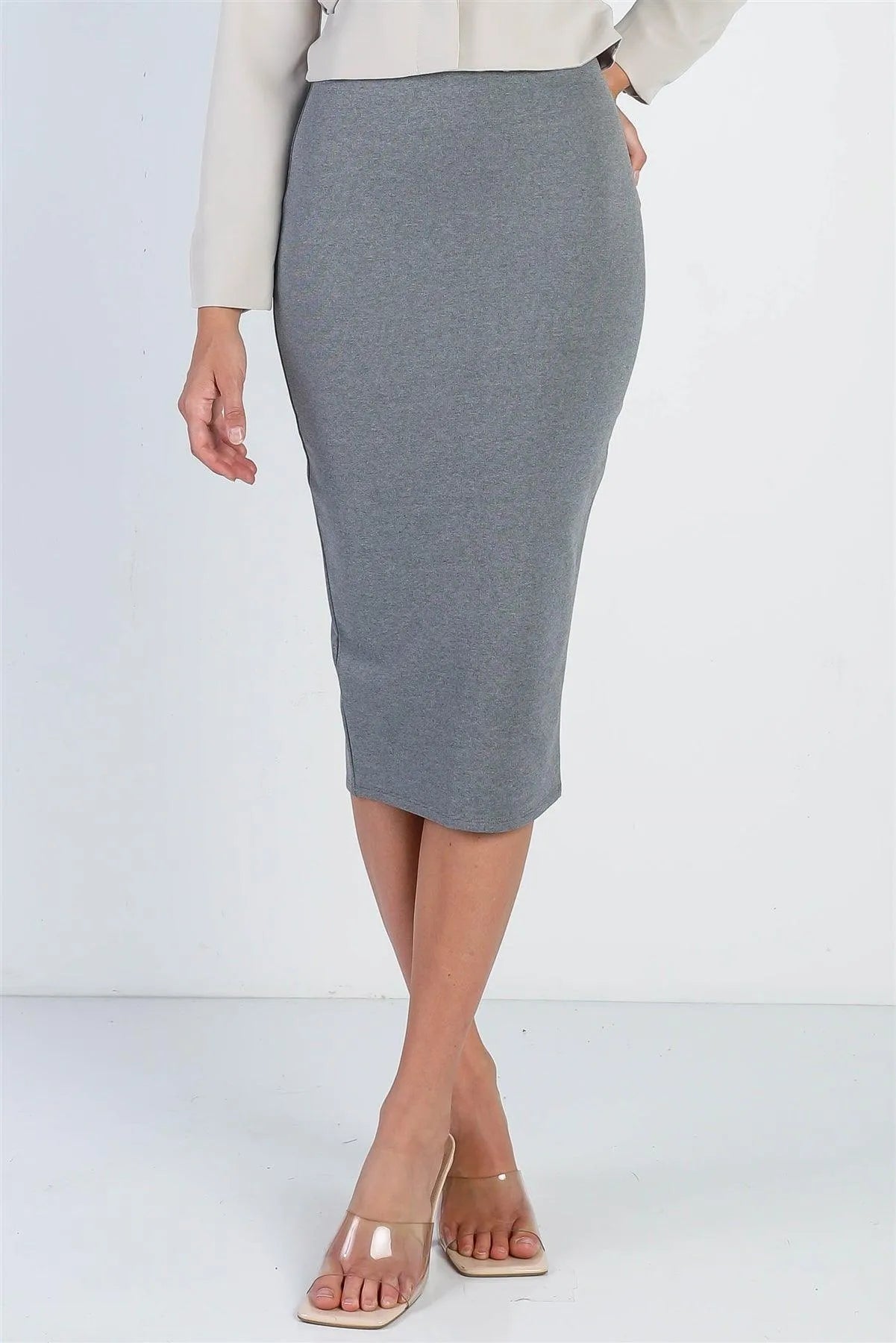 Grey Slim Fit Midi Length Skirt /2-2-2 - Tasha Apparel Wholesale