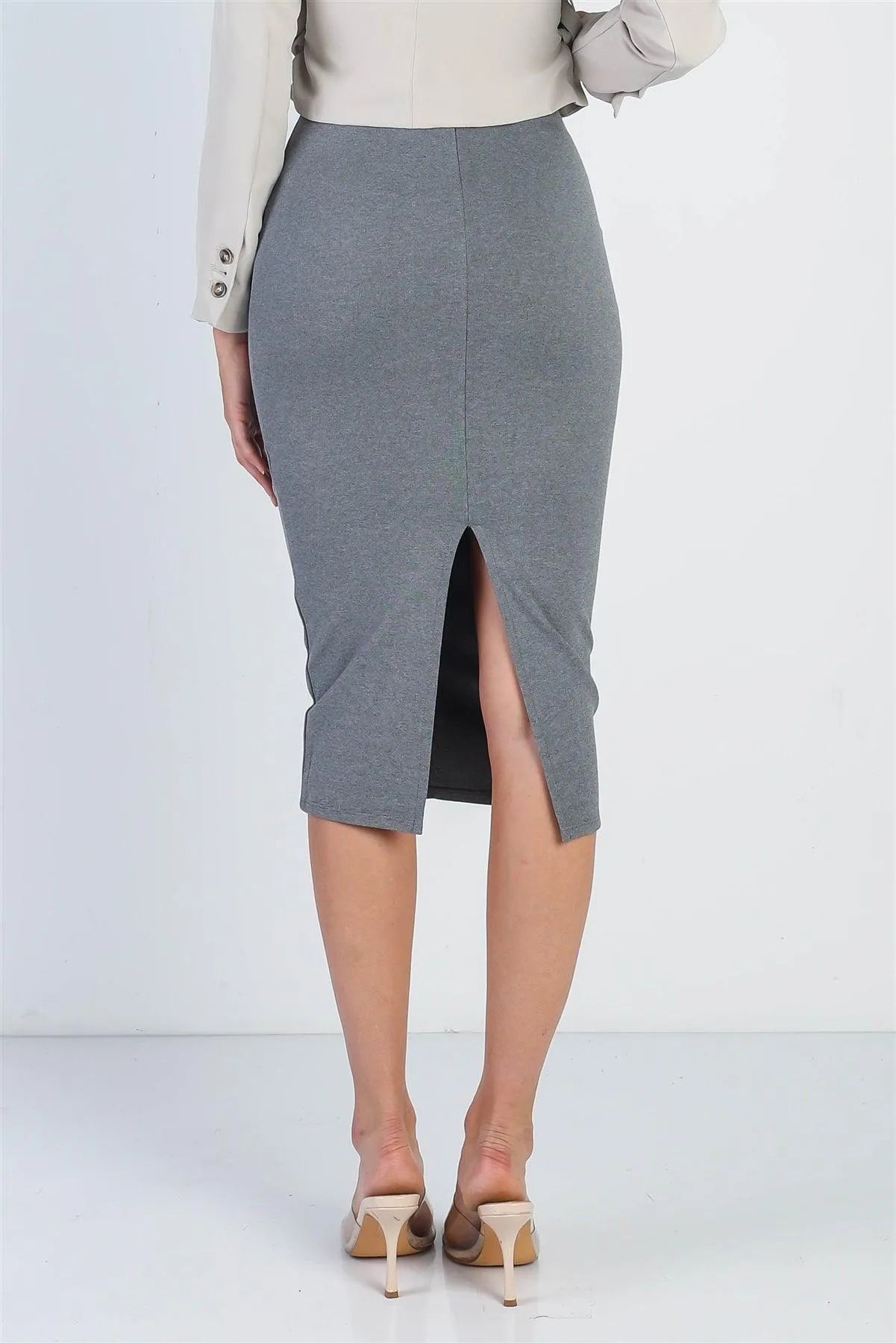 Grey Slim Fit Midi Length Skirt /2-2-2 - Tasha Apparel Wholesale