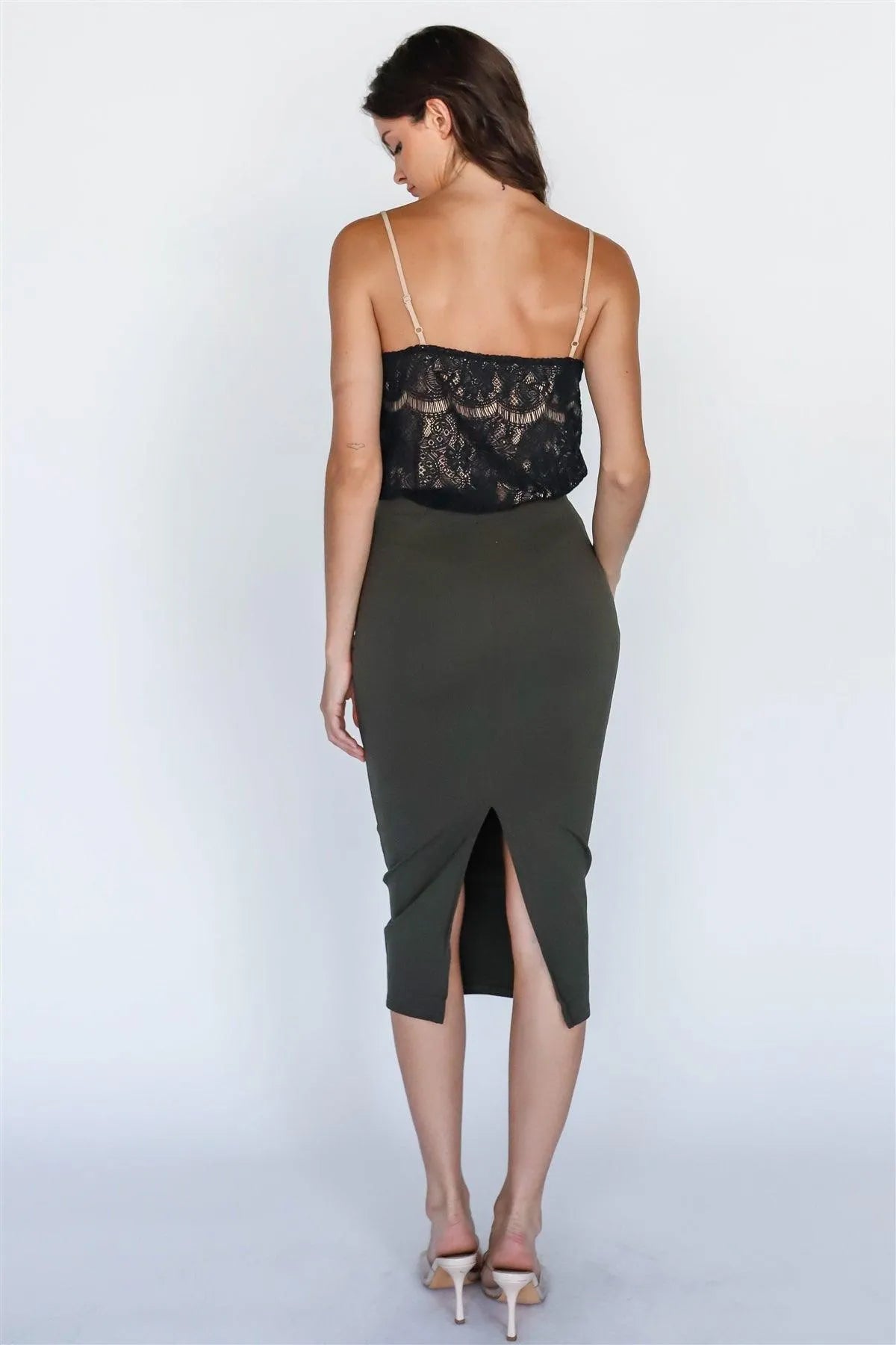 True Olive Slim Fit Midi Length Skirt /2-2-2 - Tasha Apparel Wholesale