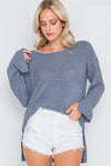 Blue Grey Scoop Neck Long Sleeves Sweater /2-2-2 - Tasha Apparel Wholesale