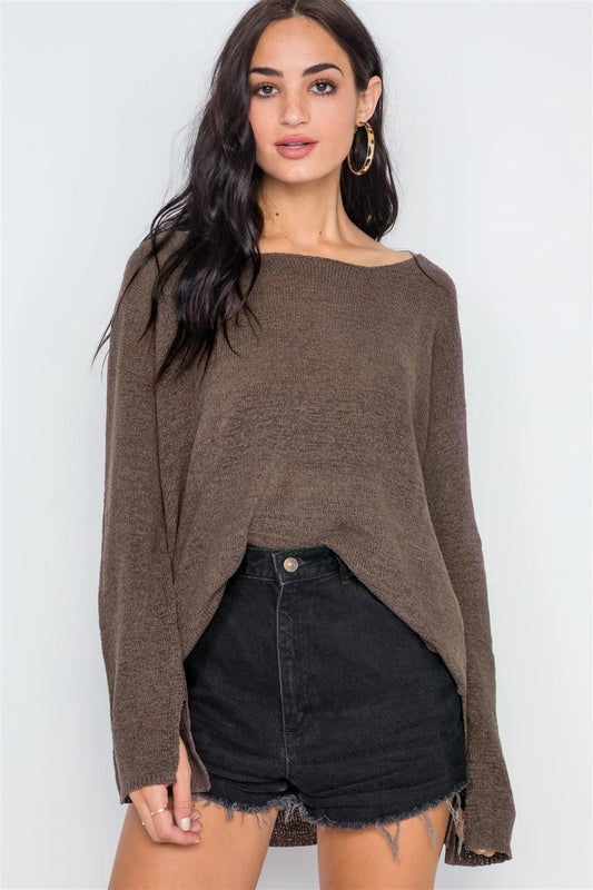 Coco Scoop Neck Long Sleeves Sweater - Tasha Apparel Wholesale