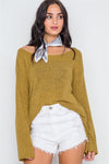 Golden Scoop Neck Long Sleeves Sweater /2-2-2