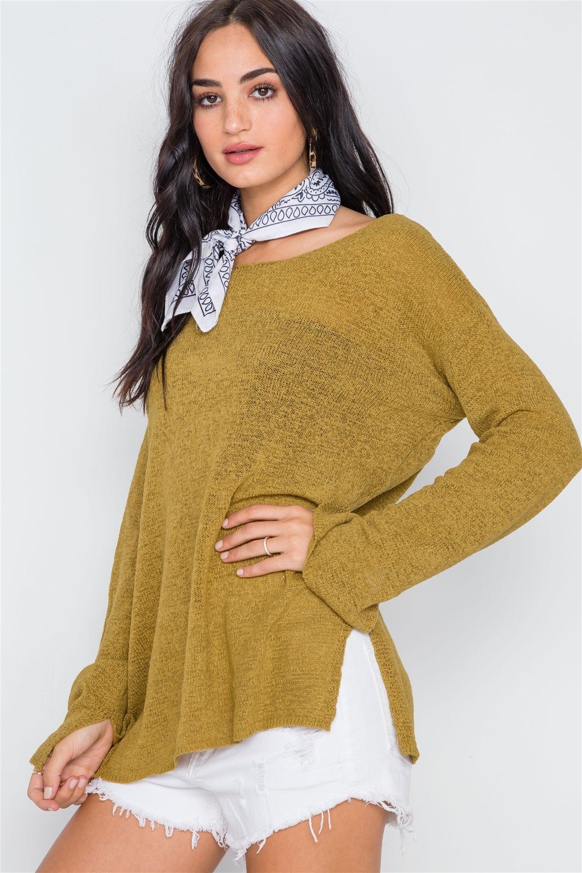 Golden Scoop Neck Long Sleeves Sweater /2-2-2