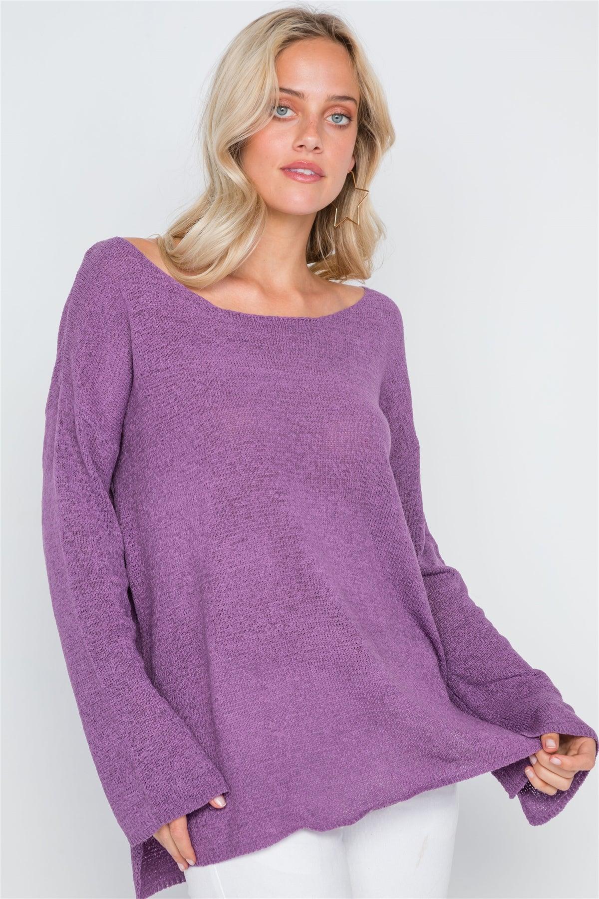 Haze Purple Scoop Neck Long Sleeves Sweater /2-2-2