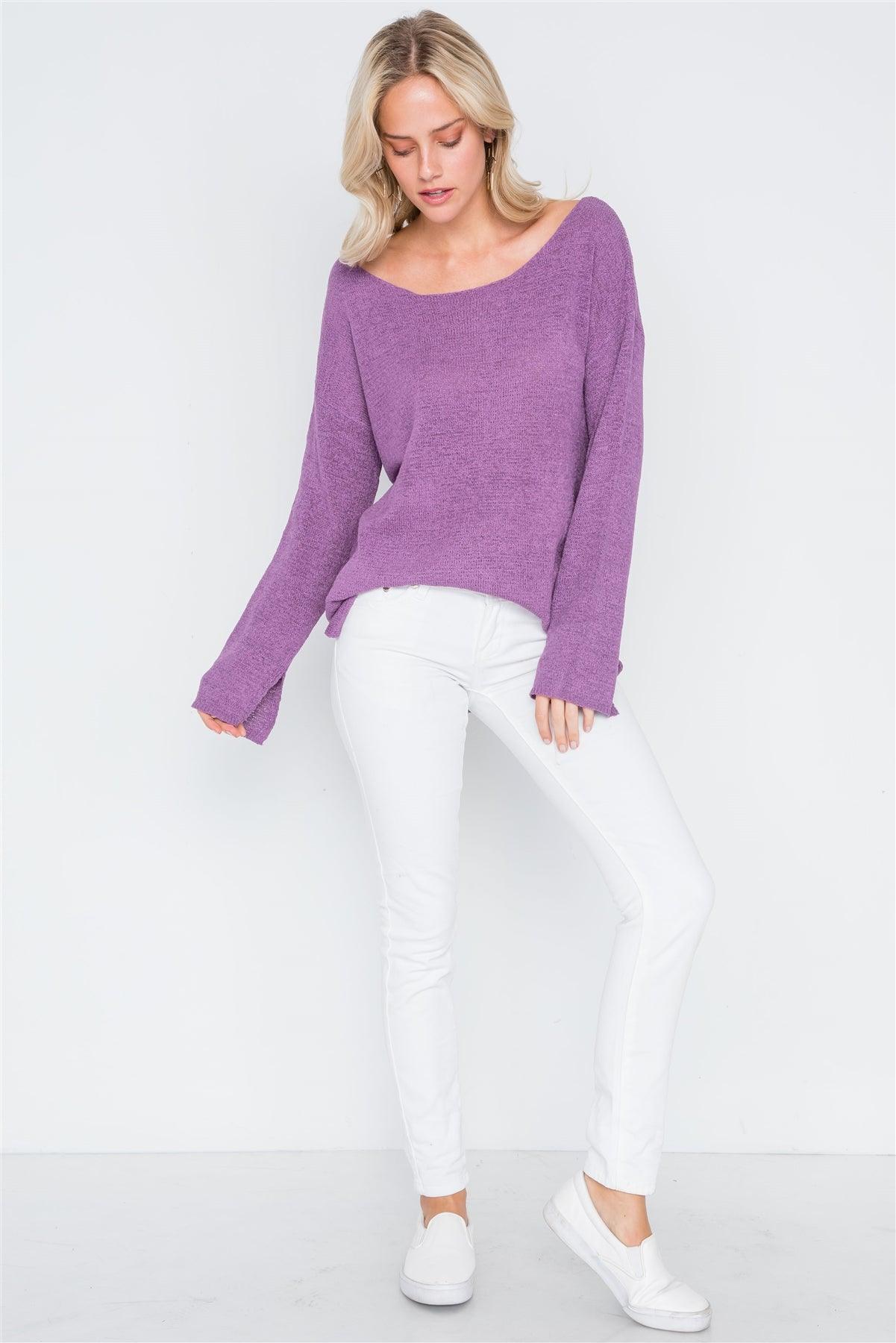 Haze Purple Scoop Neck Long Sleeves Sweater /2-2-2