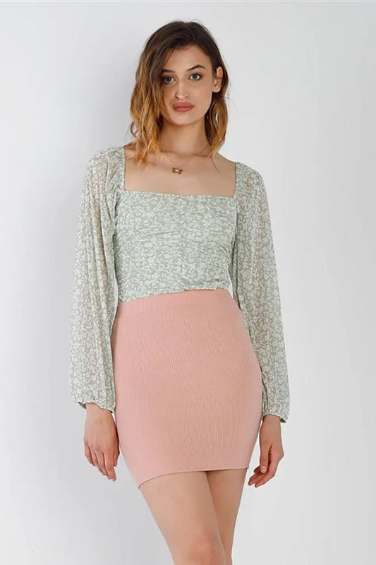 Modern Pink Ribbed High Waist Mini Skirt /2-2-2 - Tasha Apparel Wholesale