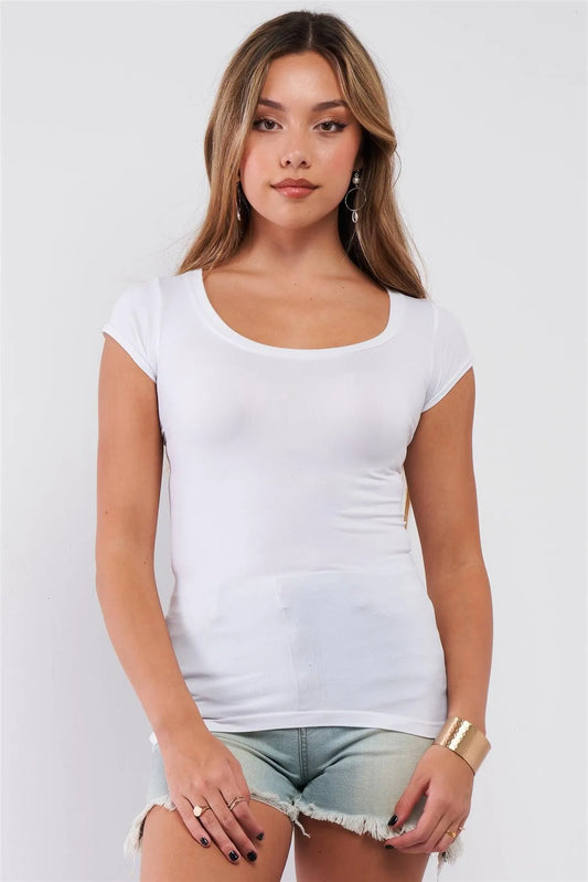 White Basic Round Neck Fitted Long T-Shirt Top /3-2 - Tasha Apparel Wholesale