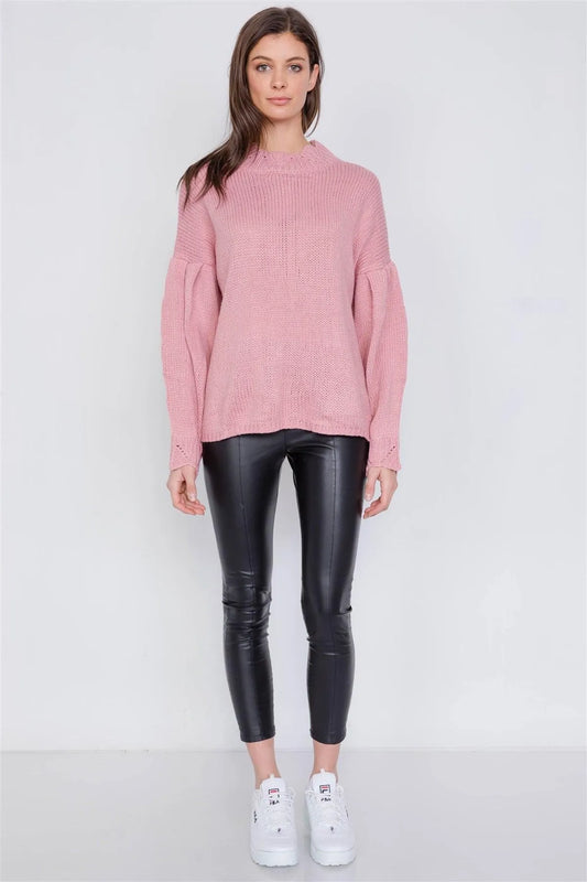 Mauve Crotchet Knit Drop Shoulder Casual Oversized Sweater /2-2-1 - Tasha Apparel Wholesale