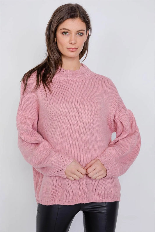 Mauve Crotchet Knit Drop Shoulder Casual Oversized Sweater /3-2-1 - Tasha Apparel Wholesale