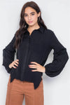 Black Front Button Raw Handkerchief Hem Button Front Top /3-2-1 - Tasha Apparel Wholesale