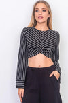 Black Front Waist Twist Wide Sleeve Crop Top /3-2-1 - Tasha Apparel Wholesale