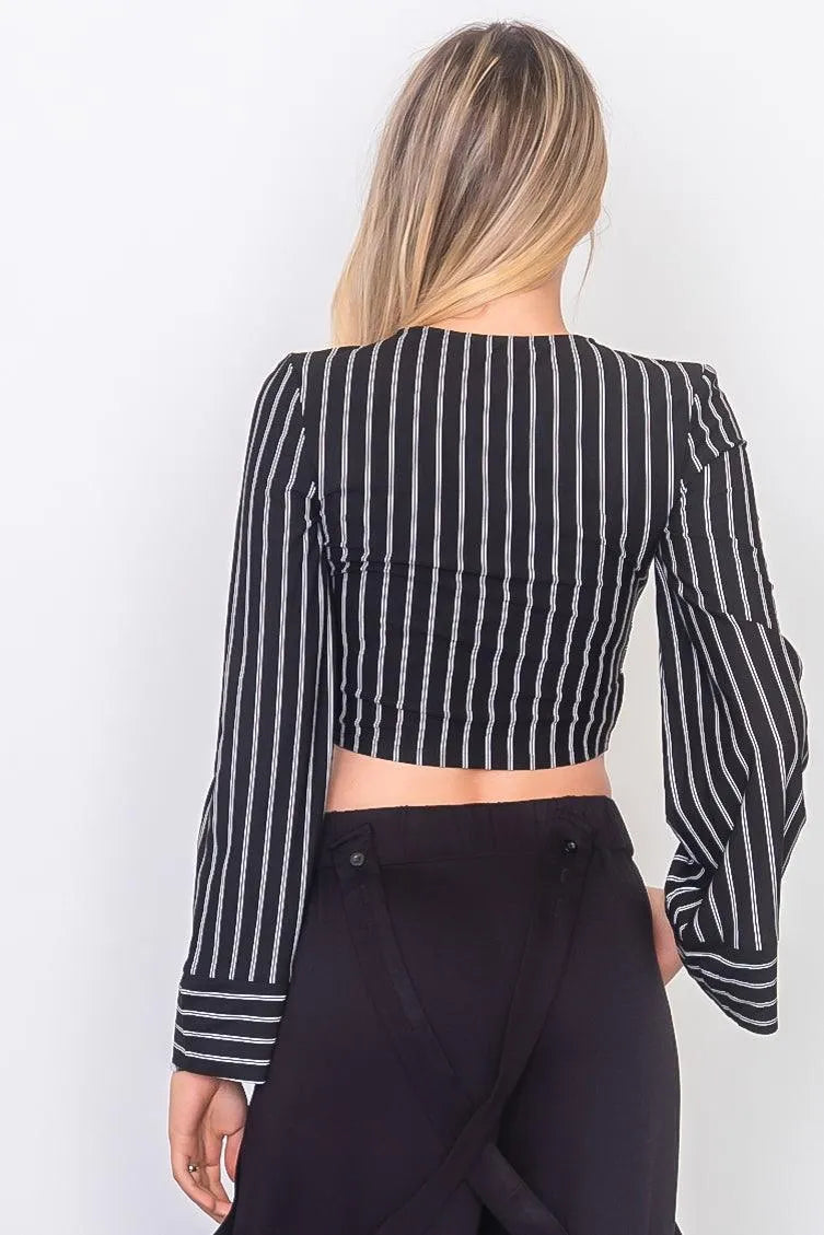 Black Front Waist Twist Wide Sleeve Crop Top /3-2-1 - Tasha Apparel Wholesale