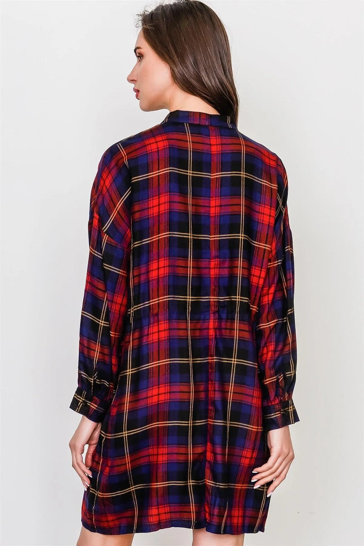 Navy And Brick Chocker Neck Plaid Dress /3-2-1 - Tasha Apparel Wholesale