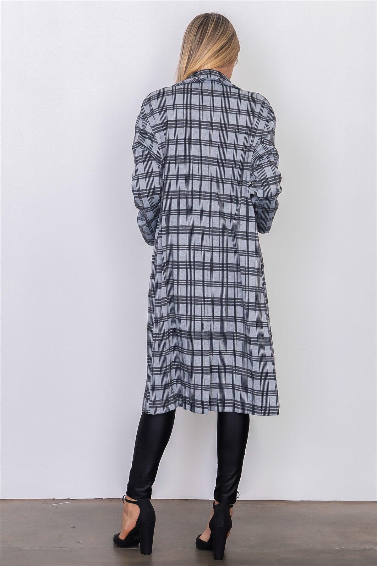 Grey Plaid Woven Tailored Long Jacket /3-2-1