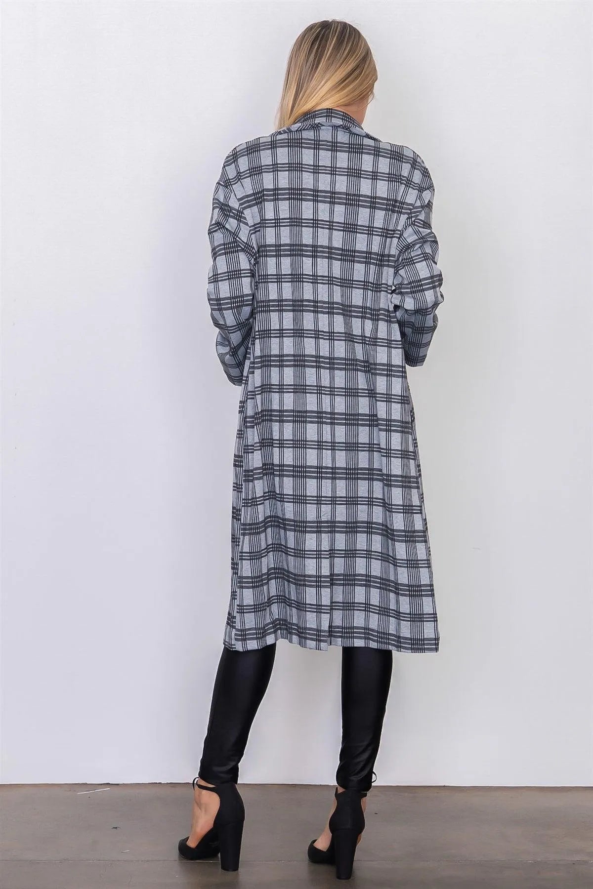Grey Plaid Woven Tailored Long Jacket - Tasha Apparel Wholesale