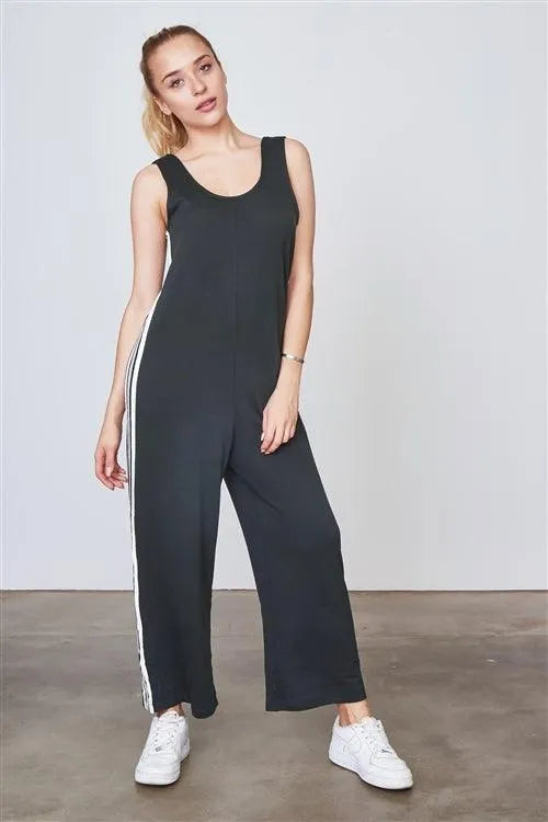 Green Side Stripe Contrast Sleeveless Jumpsuit /2-2-1 - Tasha Apparel Wholesale