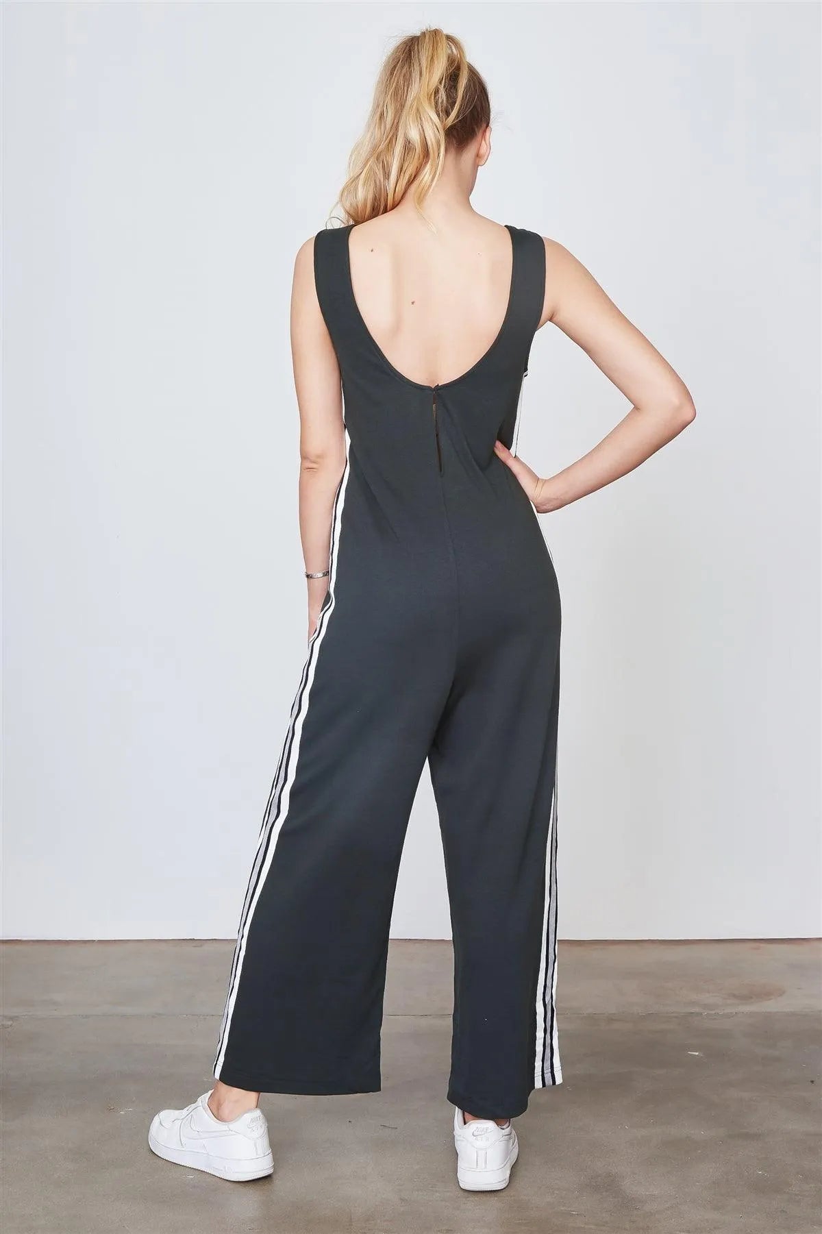Green Side Stripe Contrast Sleeveless Jumpsuit /3-2-1 - Tasha Apparel Wholesale