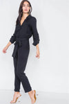 Black Button-Front Straight Leg Jumpsuit /3-2-1 - Tasha Apparel Wholesale