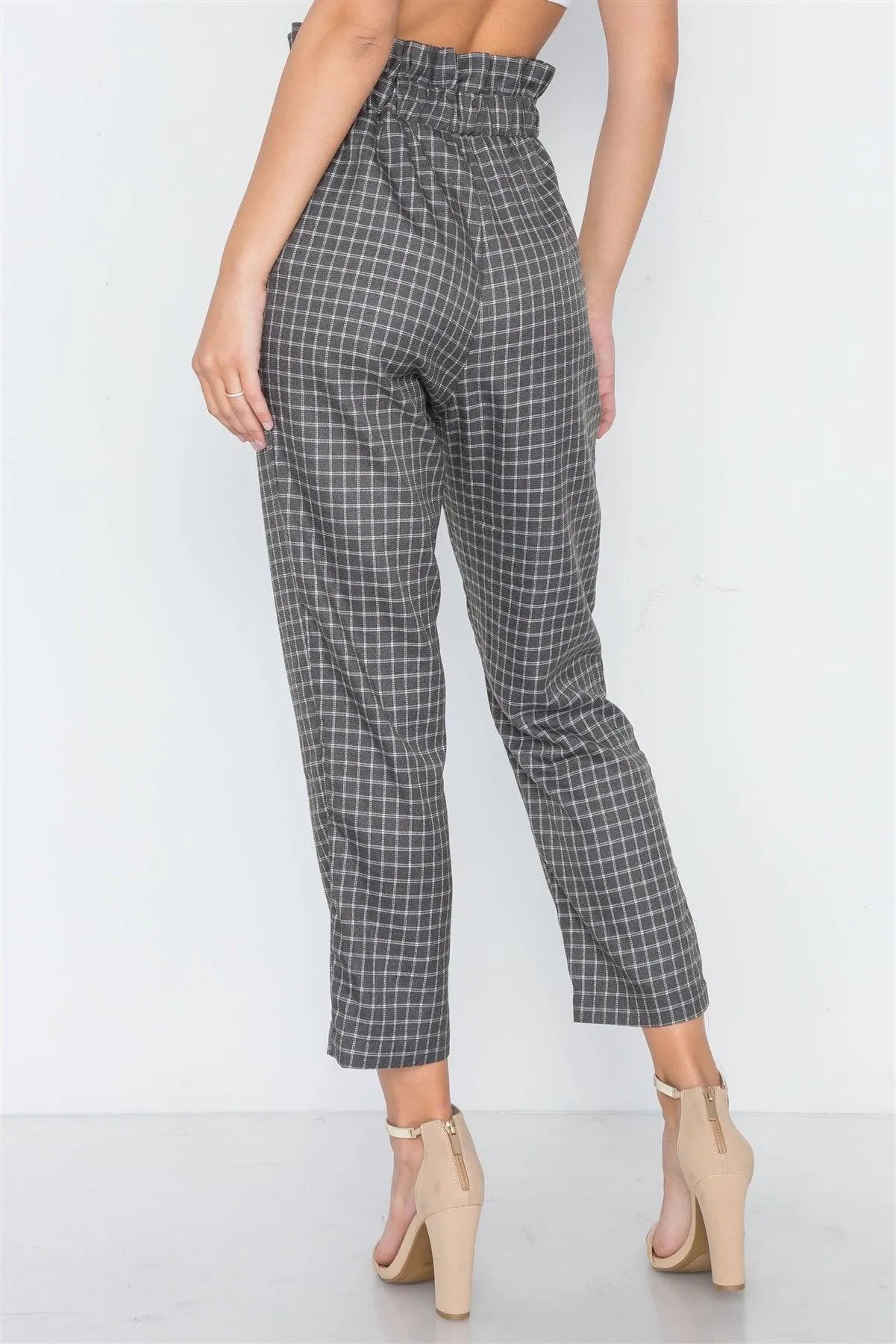 Grey And White Plaid Paper Bag Pants /3-2-1 - Tasha Apparel Wholesale