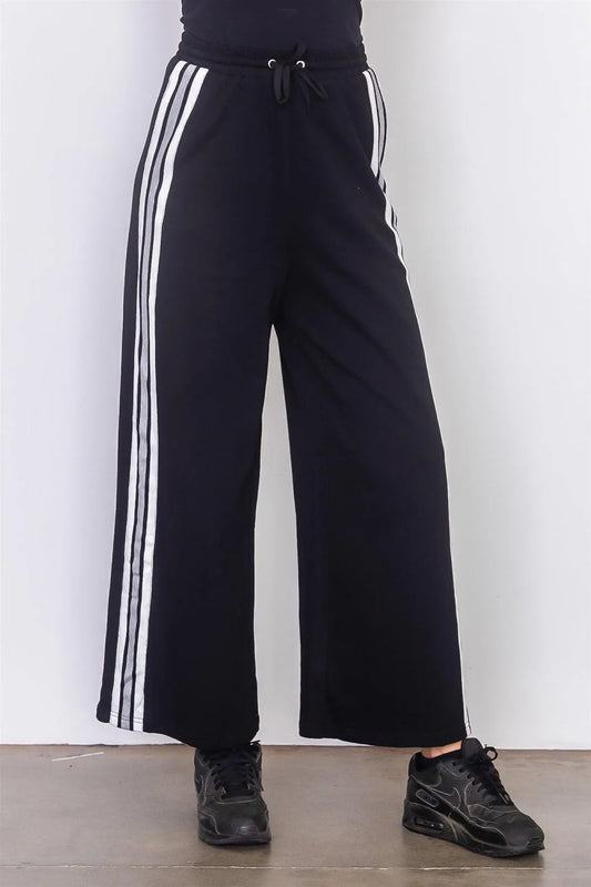 Black Side Tape French Terry Pants /3-2-1 - Tasha Apparel Wholesale