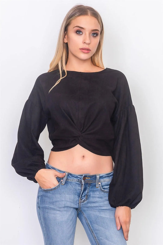 Black Twist Front Crop Top /3-2-1 - Tasha Apparel Wholesale