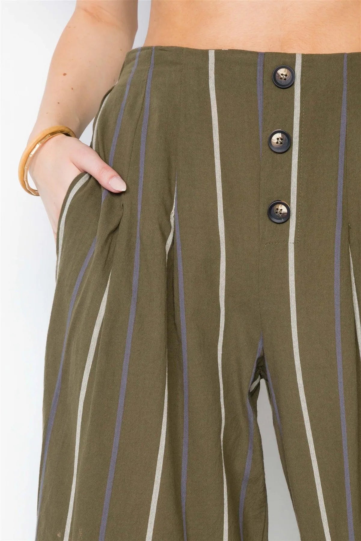 Olive Stripe Two Piece Top Wide Leg Pant Set /3-2-1 - Tasha Apparel Wholesale