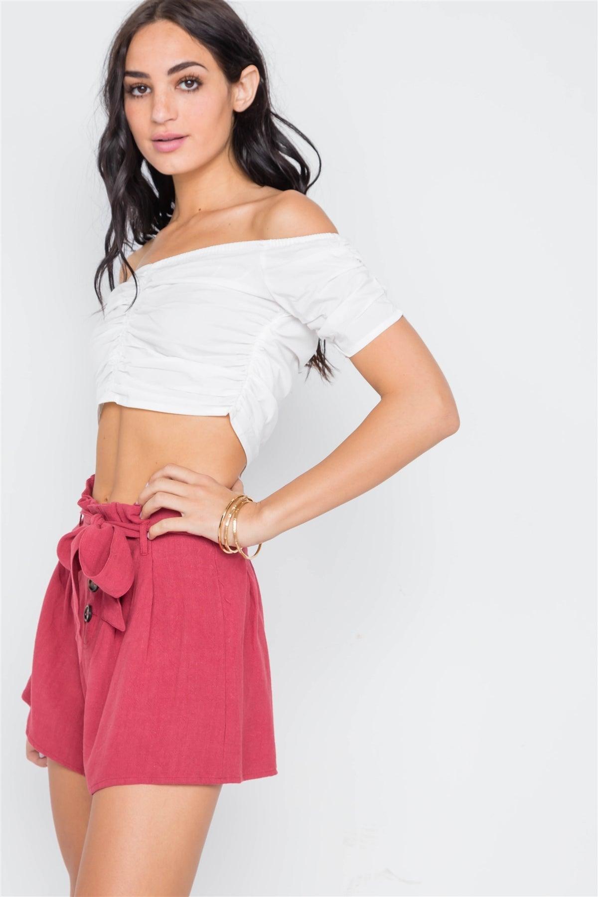 Berry Red Belted Paperbag Shorts /3-2-1