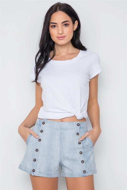 Washed Mid Rise Button Down Denim Short /3-2-1 - Tasha Apparel Wholesale