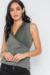 Army Olive Surplice Neck Sleeveless Top /3-2-1 - Tasha Apparel Wholesale