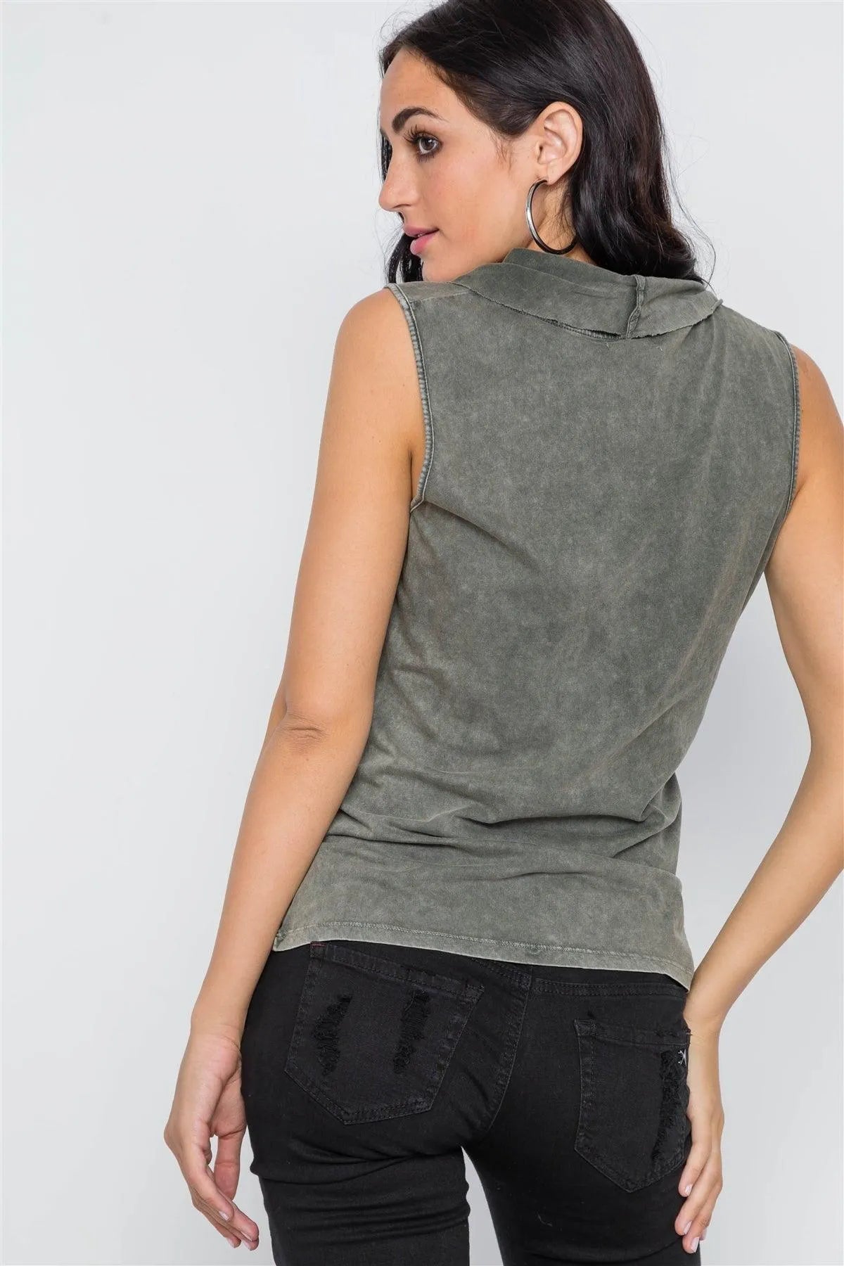 Army Olive Surplice Neck Sleeveless Top /3-2-1 - Tasha Apparel Wholesale