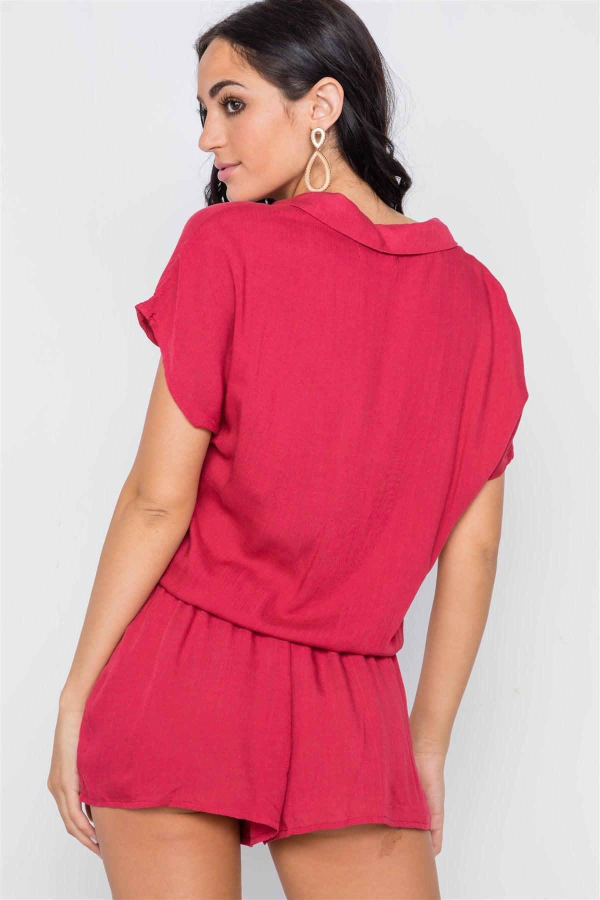 Raspberry Short Sleeve Relaxed Fit Romper /3-2-1