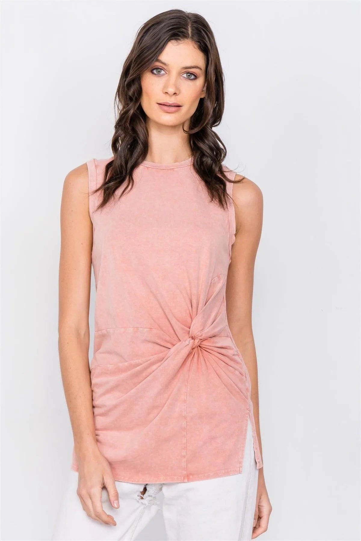 Soft Clay Washed Front Rolled Knot Sporty Tank Top /3-2-1 - Tasha Apparel Wholesale