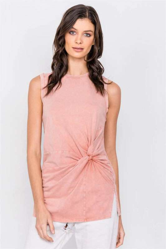 Soft Clay Washed Front Rolled Knot Sporty Tank Top /3-2-1 - Tasha Apparel Wholesale