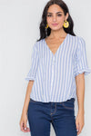 Light Blue Stripe V-Neck Casual Stripe Button Down /3-2-1 - Tasha Apparel Wholesale