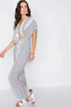 Vertical Black & White Stripe Cut-Out Jumpsuit /3-2-1 - Tasha Apparel Wholesale