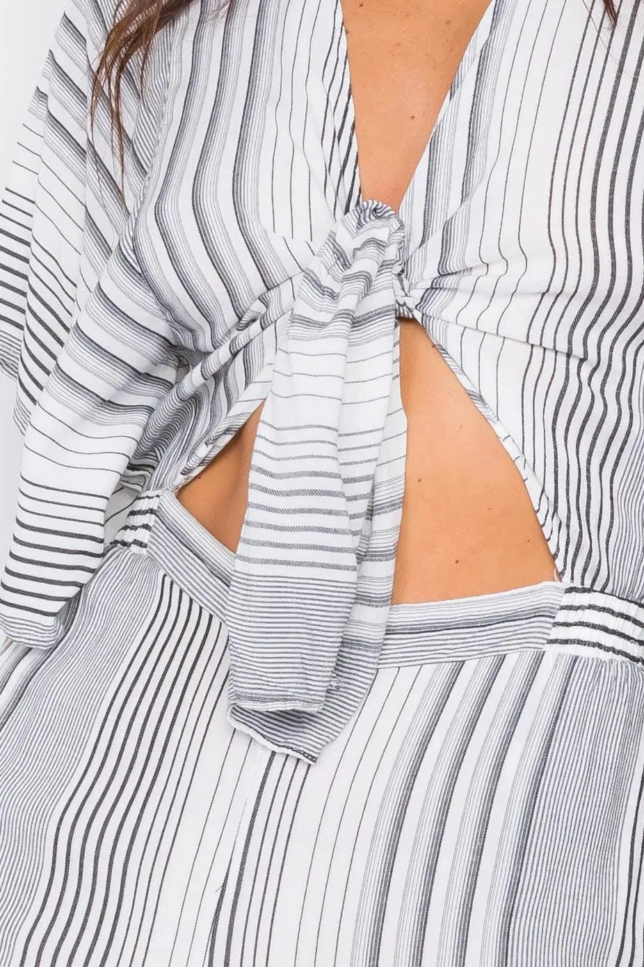 Vertical Black & White Stripe Cut-Out Jumpsuit /3-2-1 - Tasha Apparel Wholesale