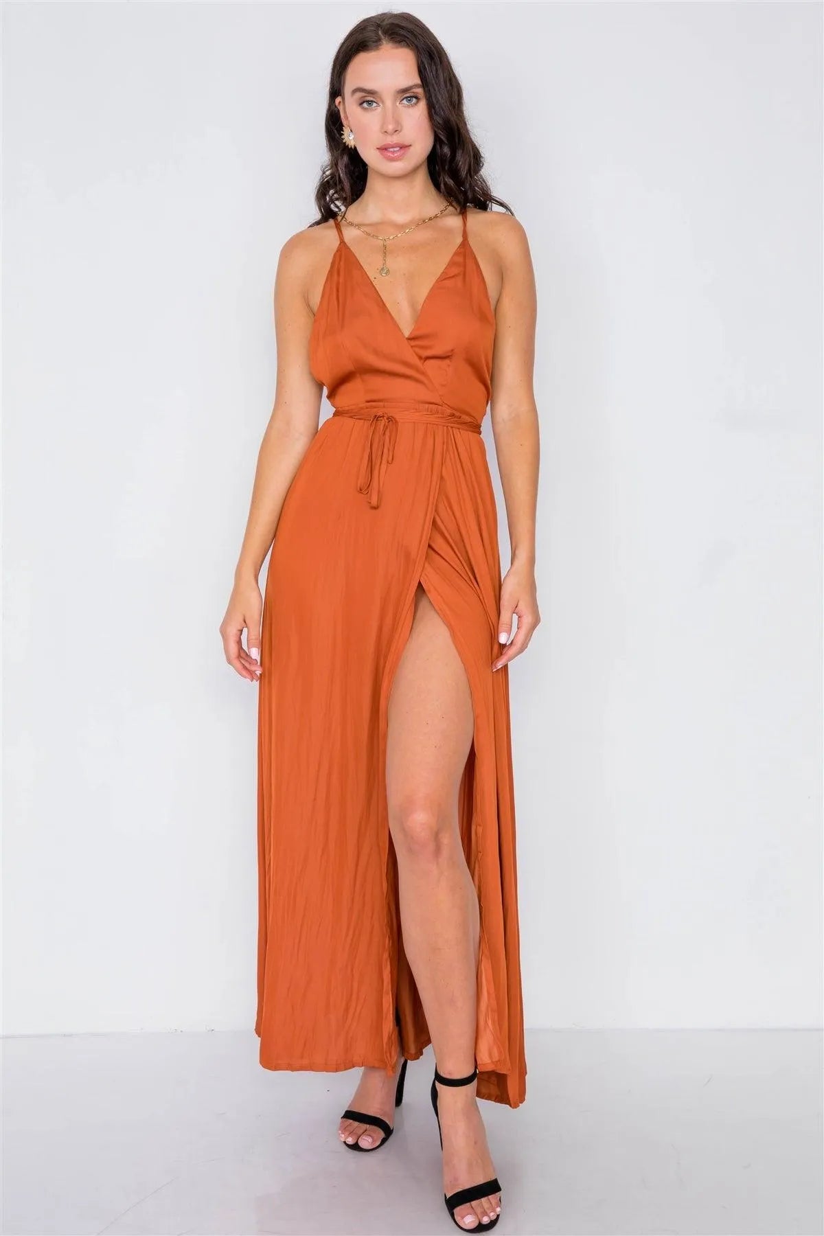 Deep Honey Satin Flowy Maxi Dress /3-2-1 - Tasha Apparel Wholesale