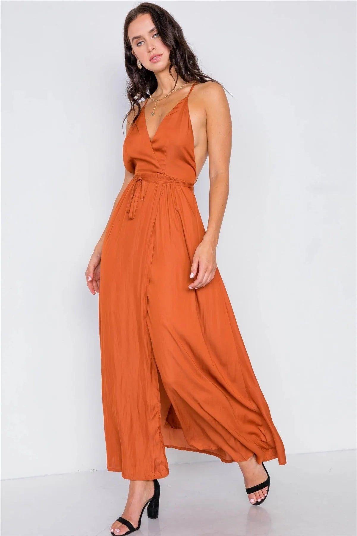 Deep Honey Satin Flowy Maxi Dress /3-2-1 - Tasha Apparel Wholesale