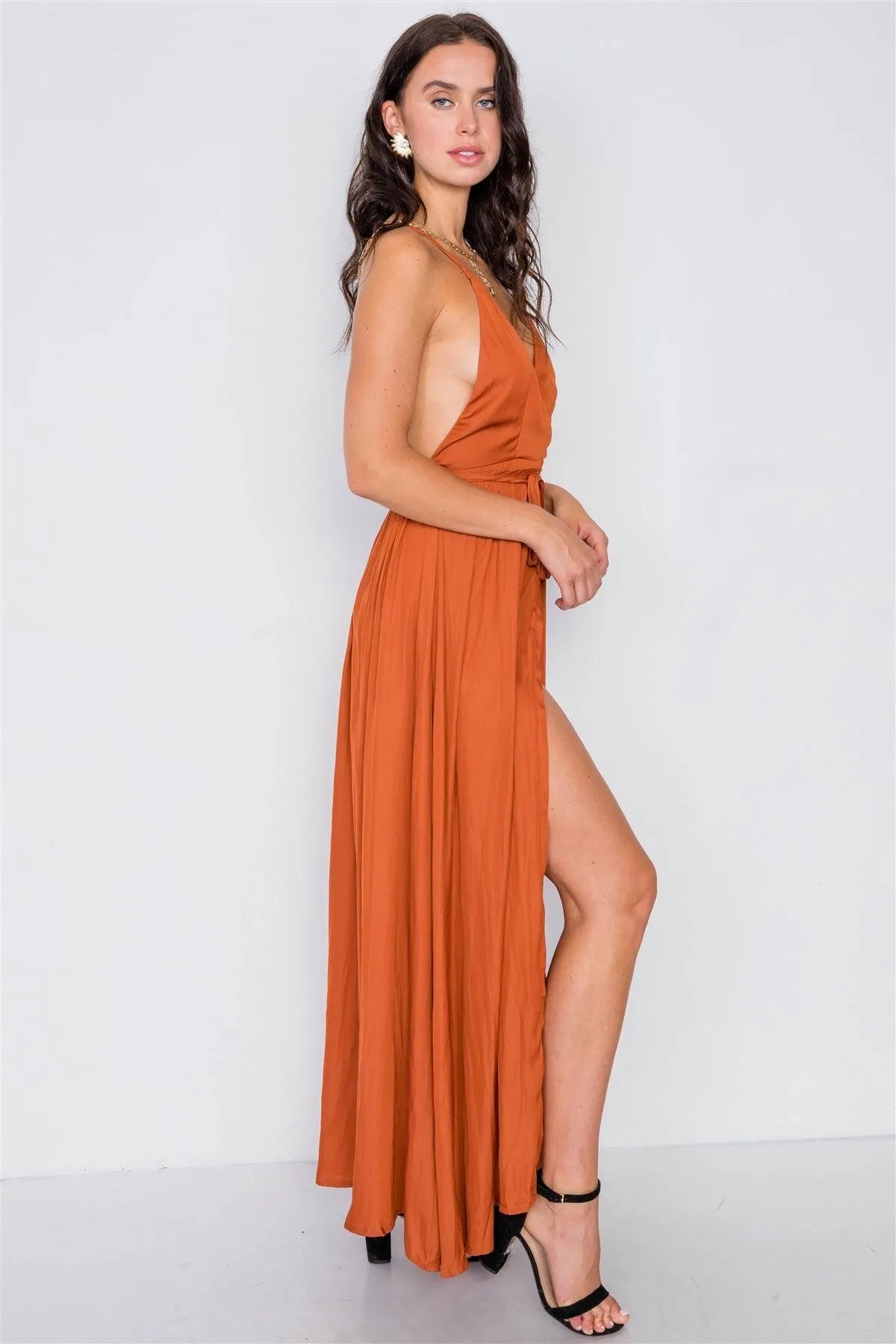 Deep Honey Satin Flowy Maxi Dress /3-2-1 - Tasha Apparel Wholesale
